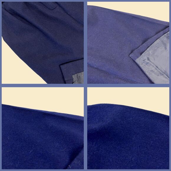 1970s wool midi skirt by Slices, size 13 vintage blue skirt w/ front pocket - Picture 4 of 10